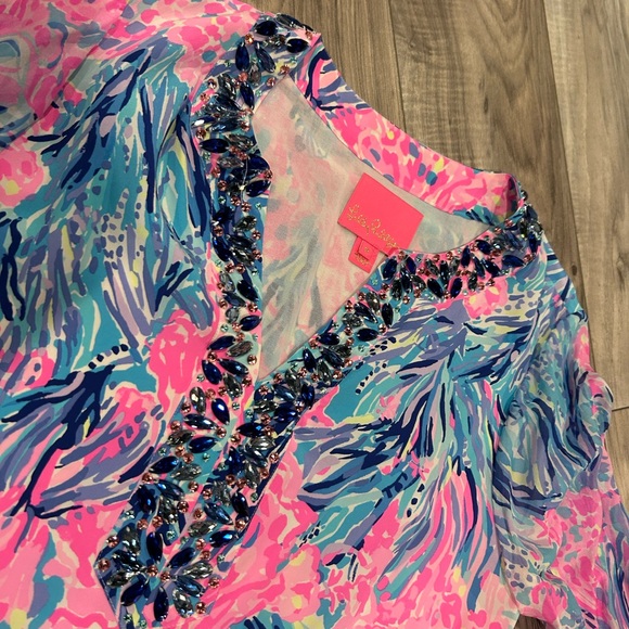 NWOT Lilly Pulitzer silk elenora periwinkle purple fan sea pants dress - Picture 5 of 7